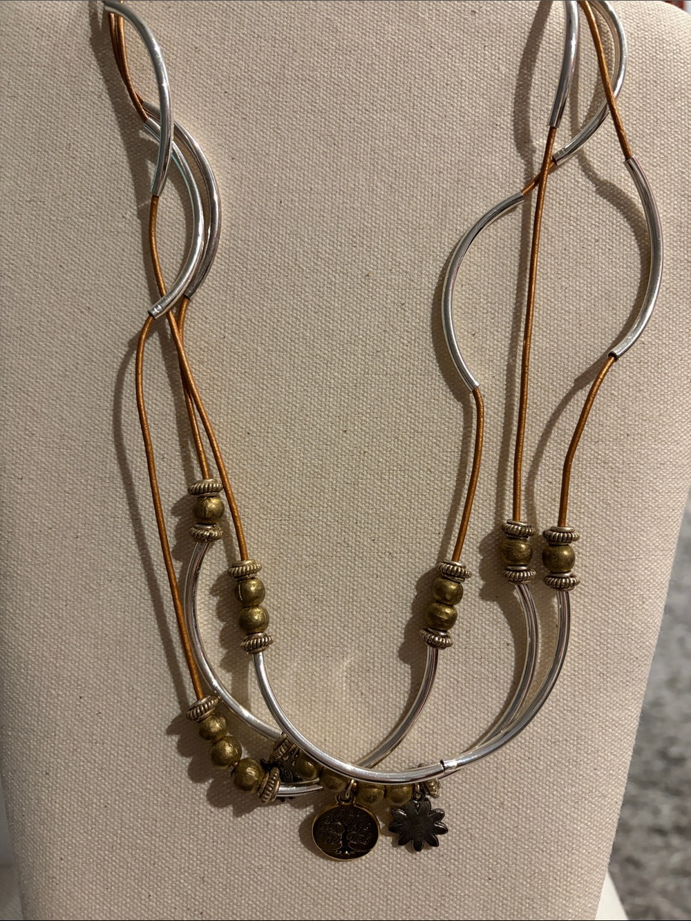 Multi-Strand Silver & Bronze Pendant Necklace - lizzy james unique multi colored